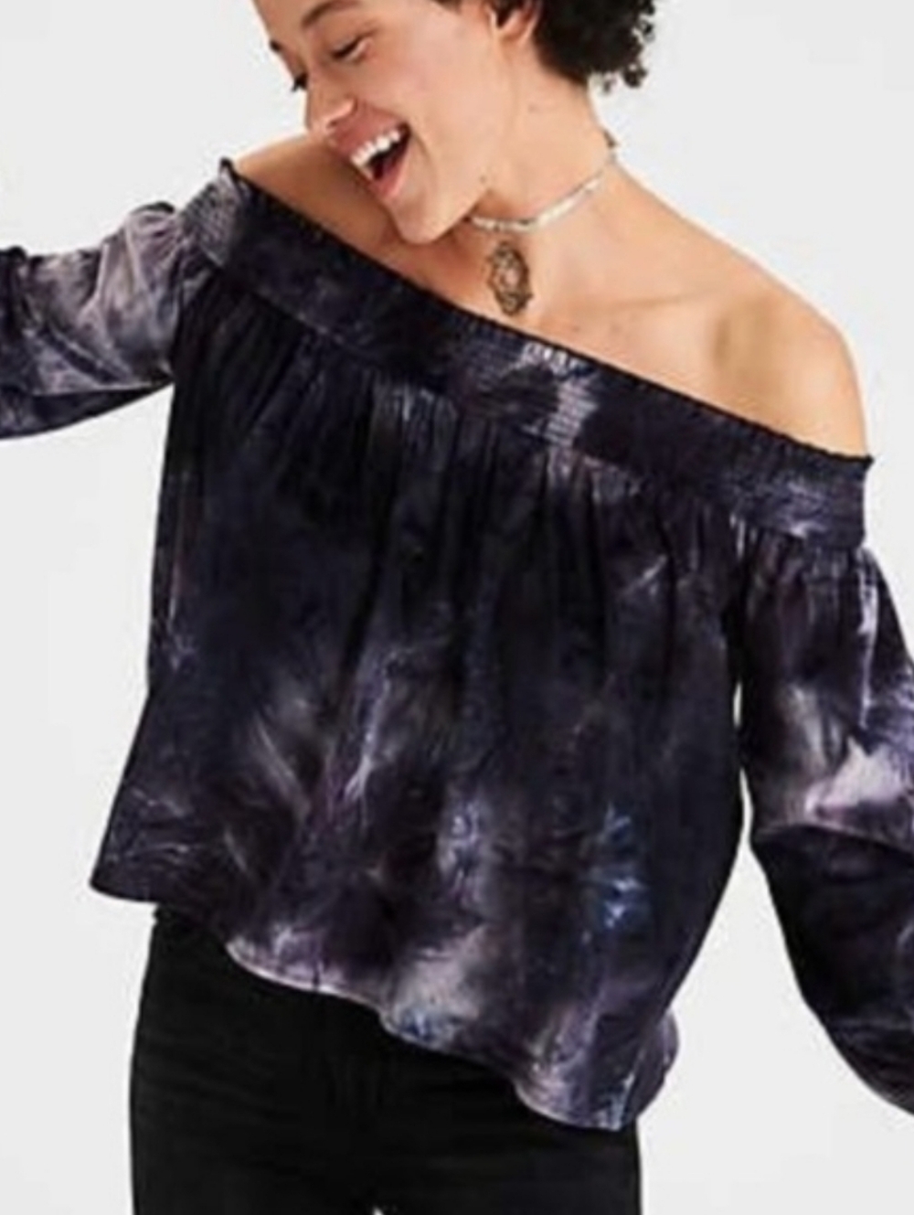 American Eagle Outfitters Velour Off-Shoulder Peasant Top Size Medium